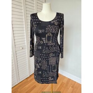 Janana's Black Abstract Floral Midi Dress Size M Vintage 90s Minimalist Artsy